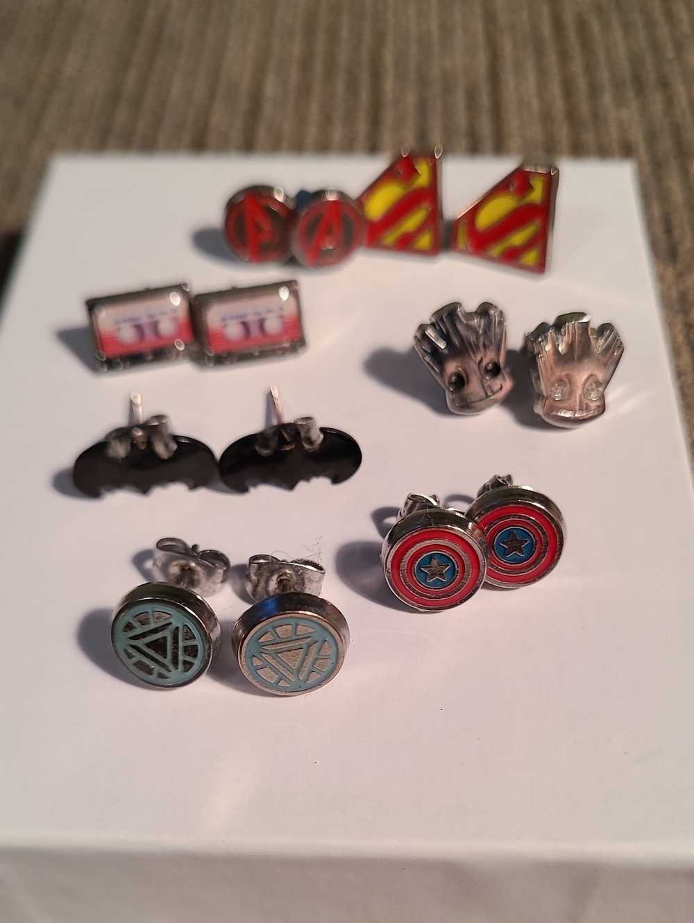 Marvel Superhero Stud Earrings Set - Red, Blue, Silver